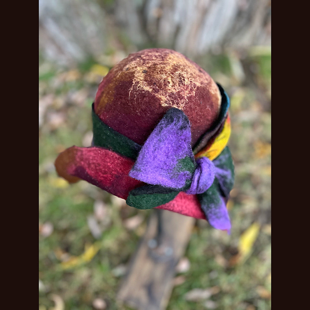 Felted cloche hat with leaves and bow 24” medium large