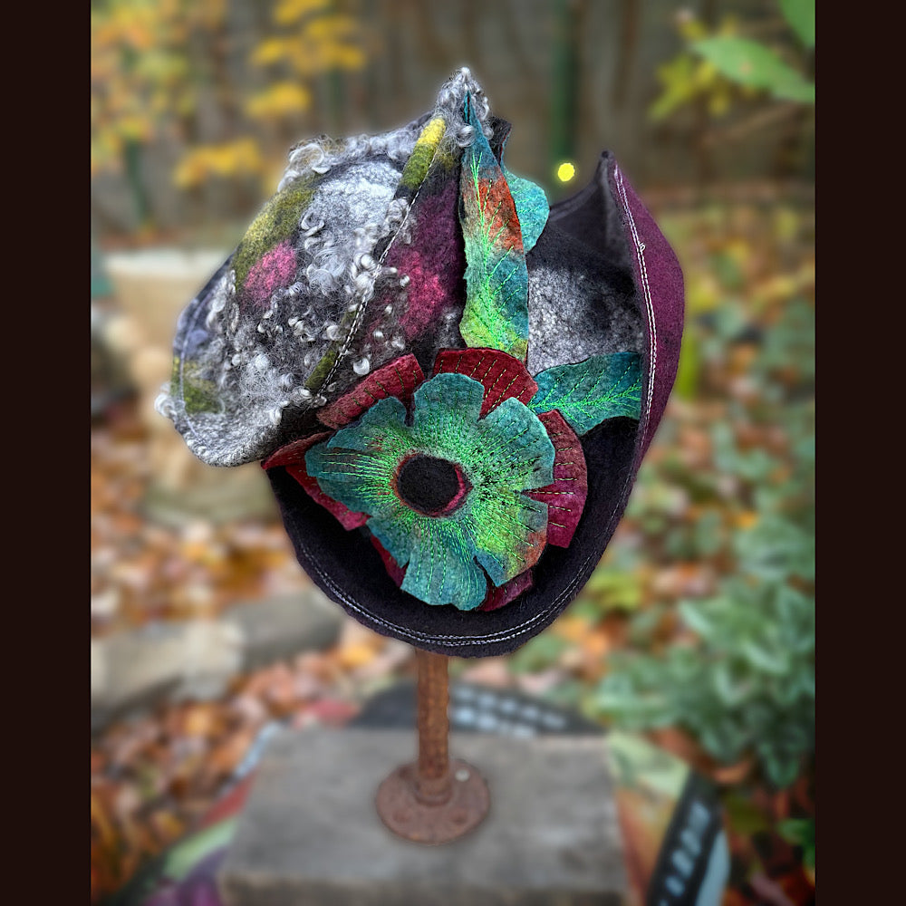 OOAK Handmade wool Felted hat 23.5” medium
