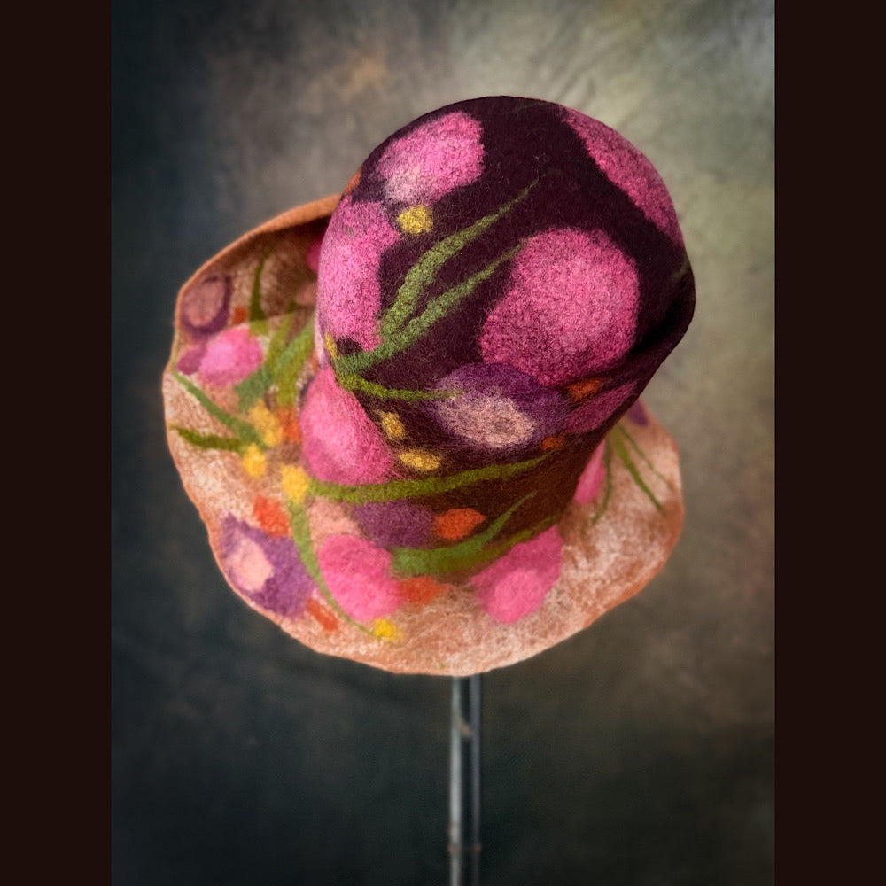 OOAK Handmade wool Felted hat 23.5” medium