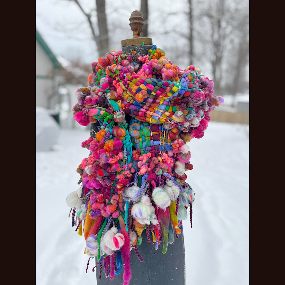 Winter rose Woven art yarn Scarf 104” X 8”