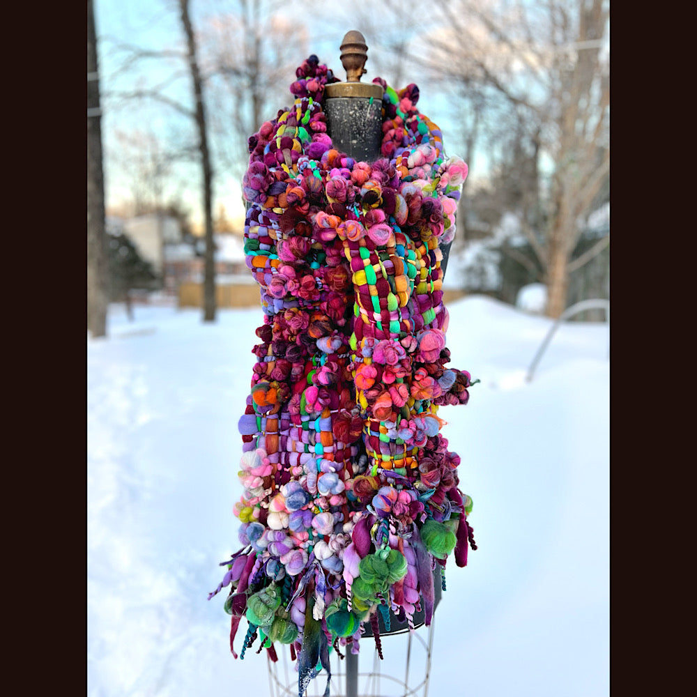 Winter rose Woven art yarn Scarf 100” X 8”