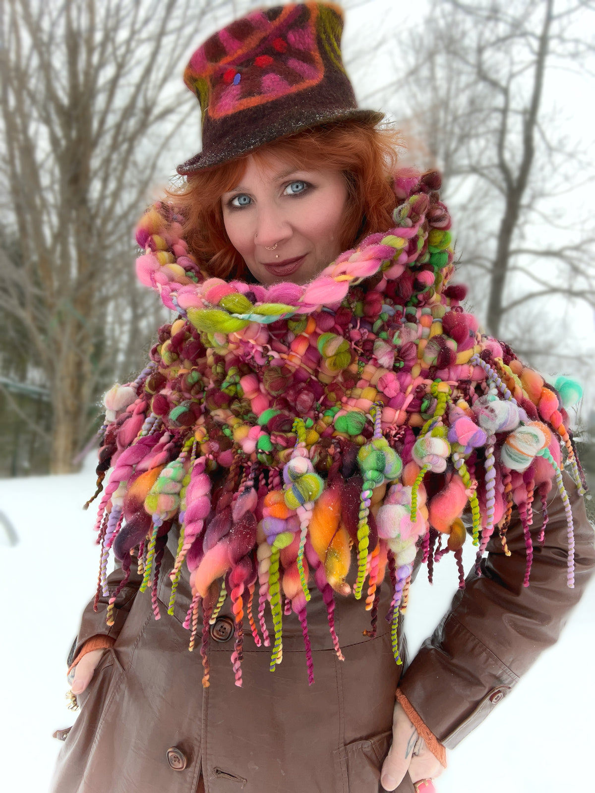 Winter rose Woven art yarn Giant cowl