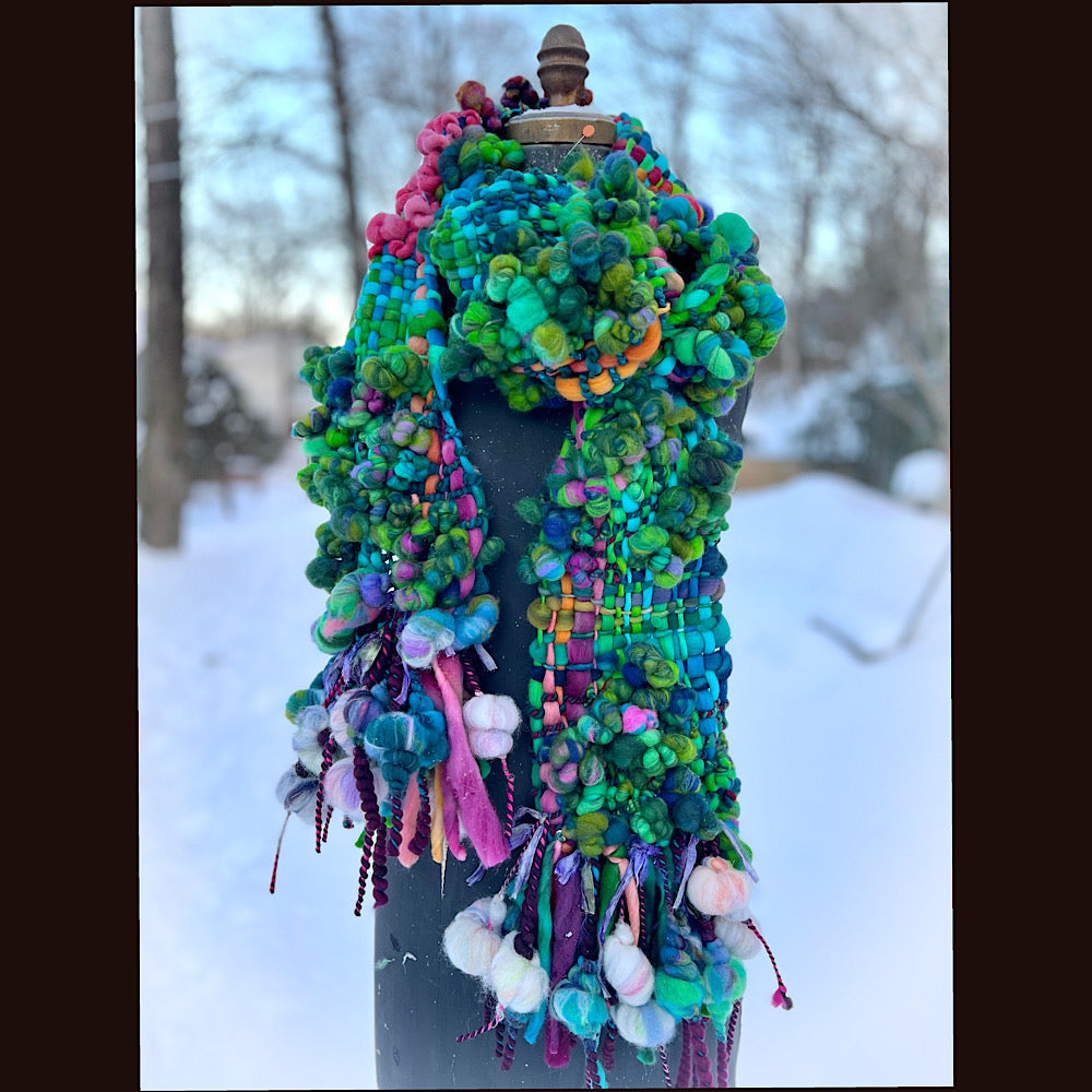 Winter bouquet Woven art yarn Scarf 98” X 7.5”