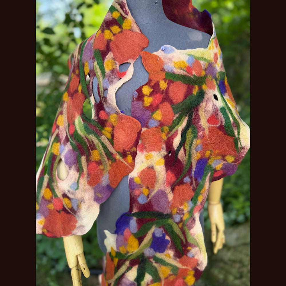 OOAK Handmade wool Felted Scarf 76” X 14” Original art work
