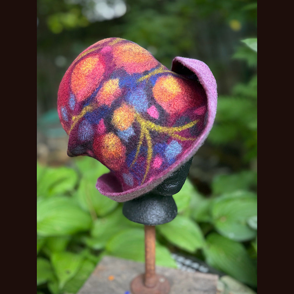 OOAK Handmade wool Felted hat 23.5” medium