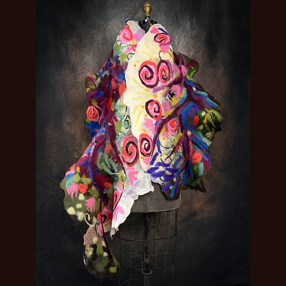 OOAK Handmade wool Felted Scarf 84” X 18”