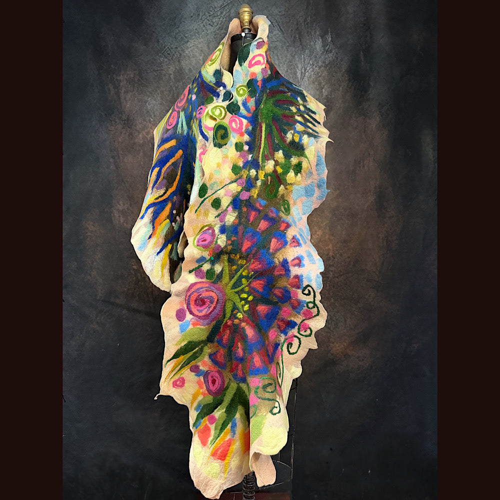 OOAK Handmade wool Felted Scarf 84” X 18”