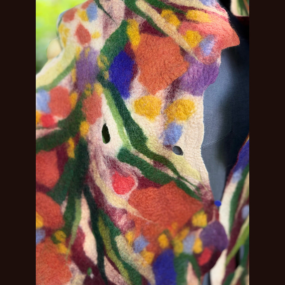 OOAK Handmade wool Felted Scarf 76” X 14” Original art work