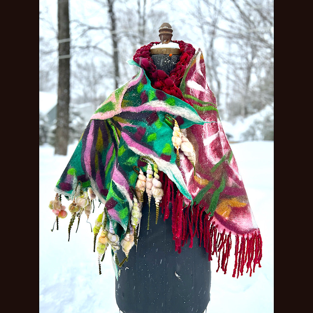 Rose felted wrap 57” X 27”