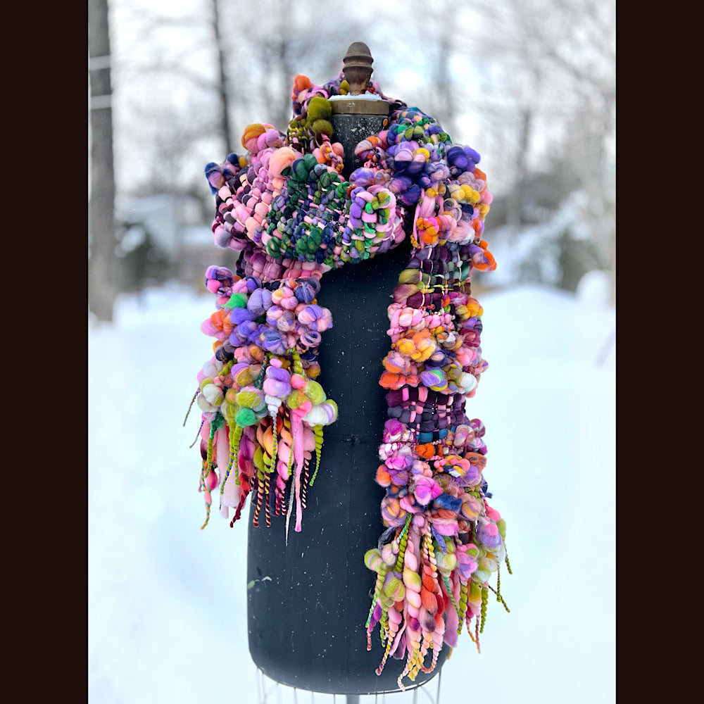 Frosted primroses woven art yarn Scarf 102” X 7”