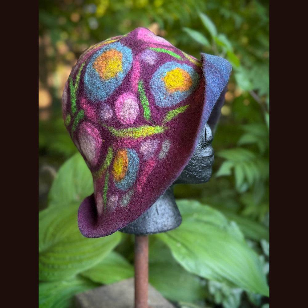 OOAK Handmade wool Felted hat 23.5” medium