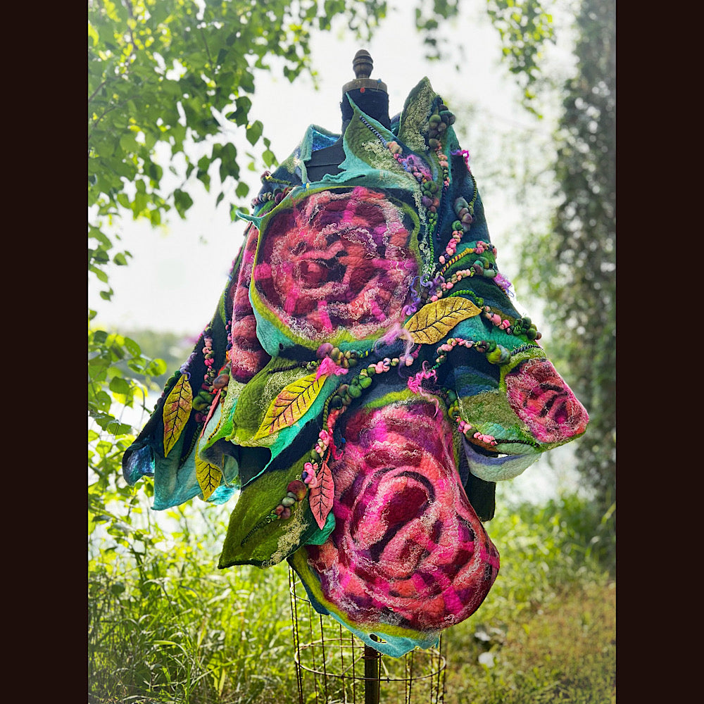 Wild Roses Large Felted Shawl 80” X 30”