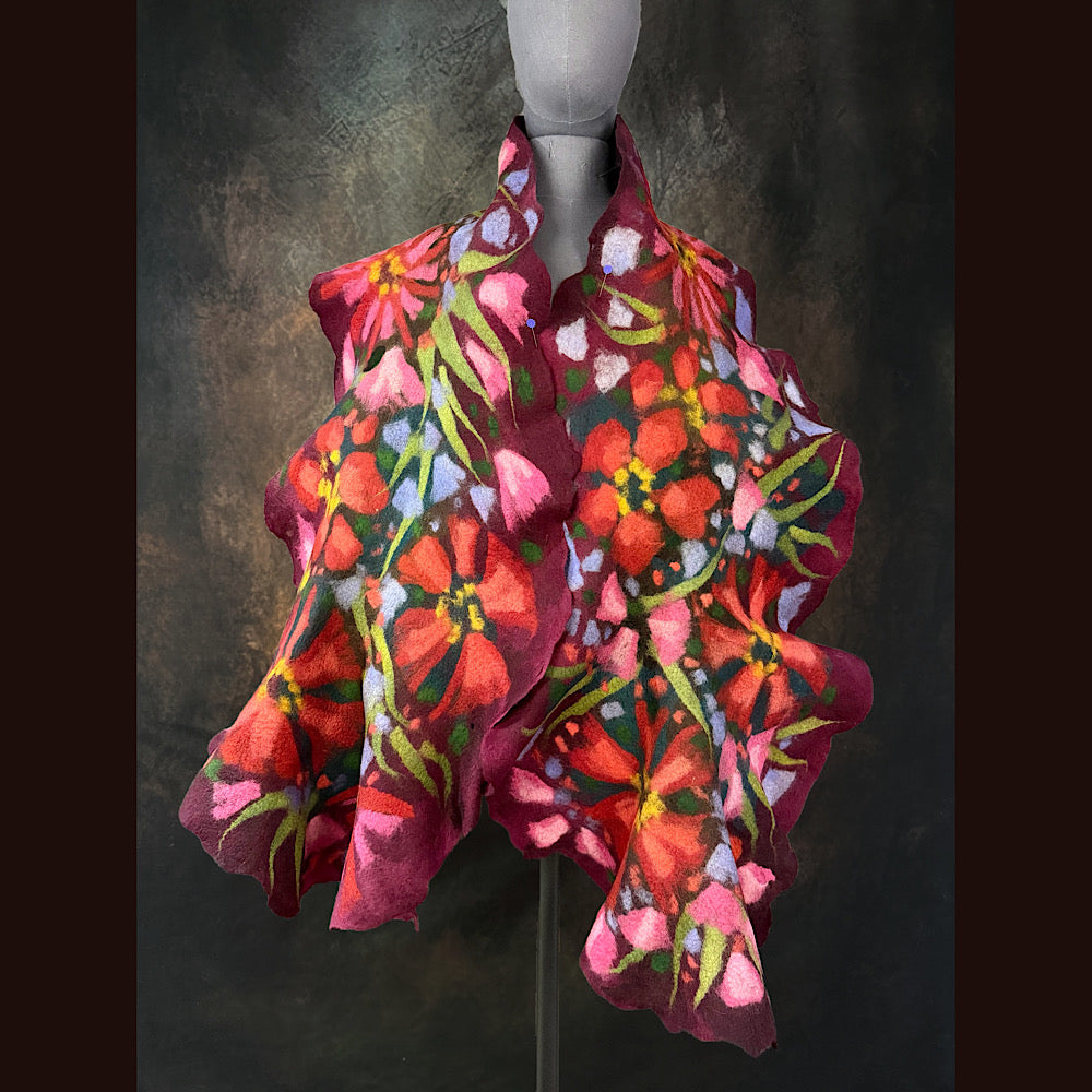 OOAK Handmade wool Felted Scarf 85” X 20” Original art work