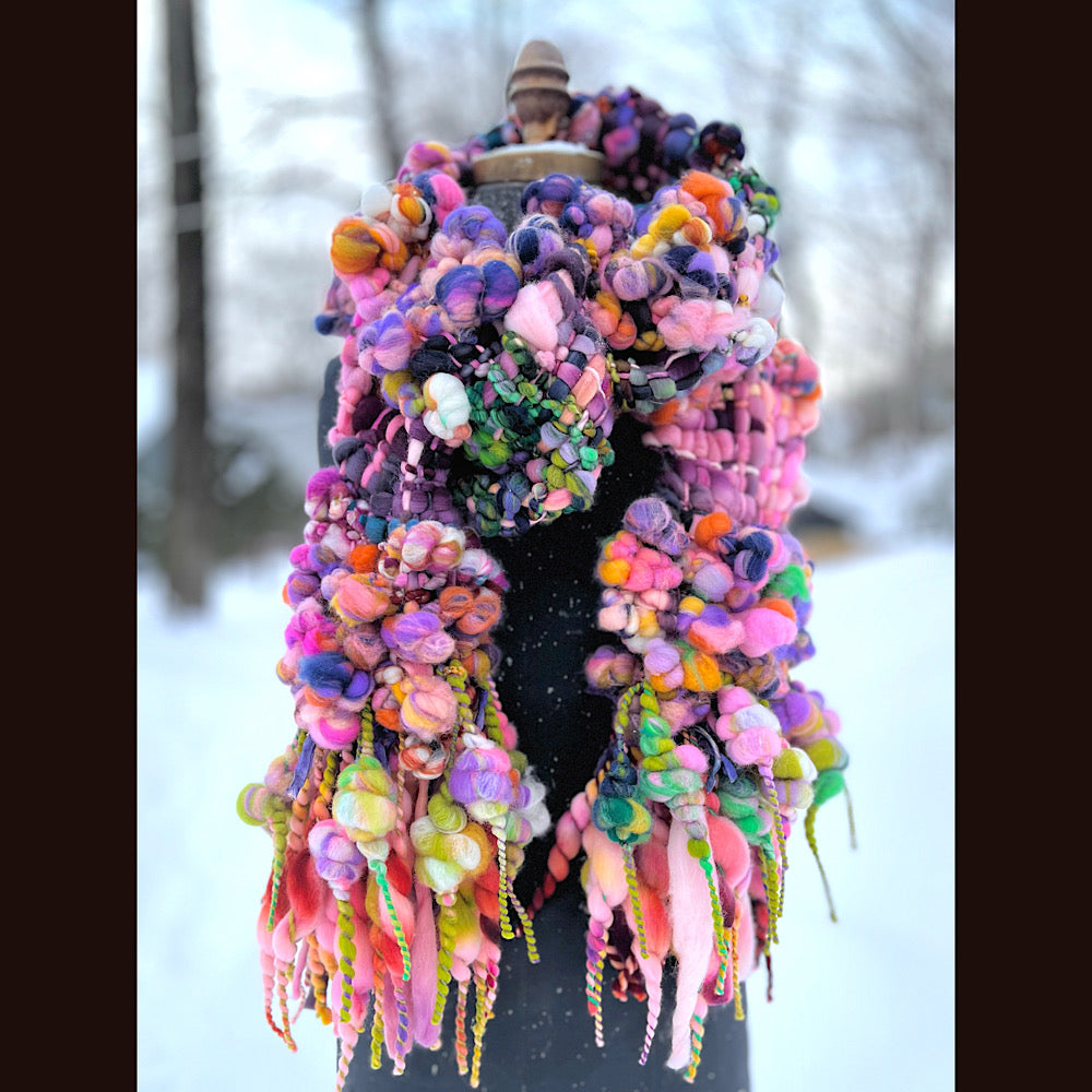 Frosted primroses woven art yarn Scarf 102” X 7”