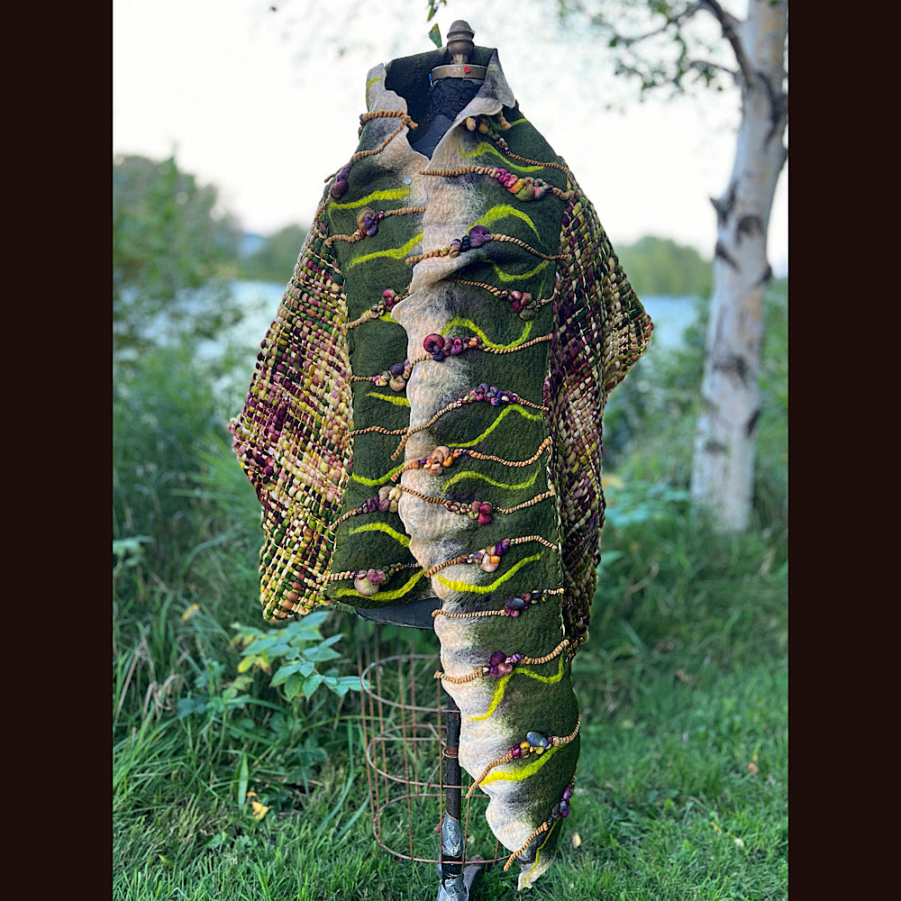 Felted and woven Shawl 82” X 21”