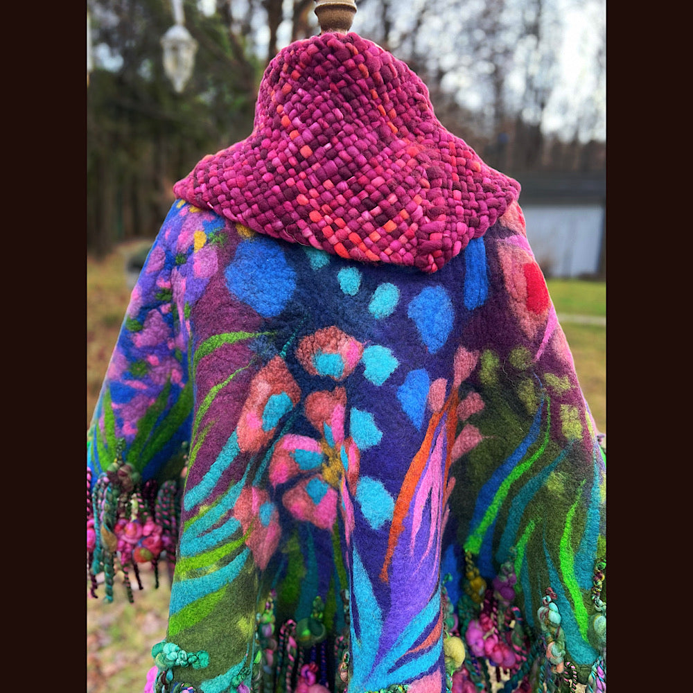 Felted cape with woven collar