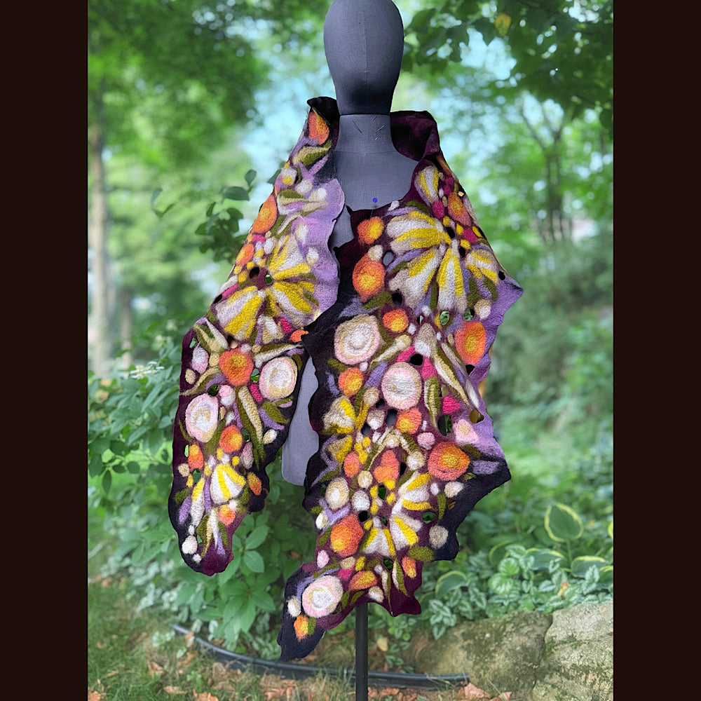 OOAK Handmade wool Felted Scarf 88” X 16” Original art work