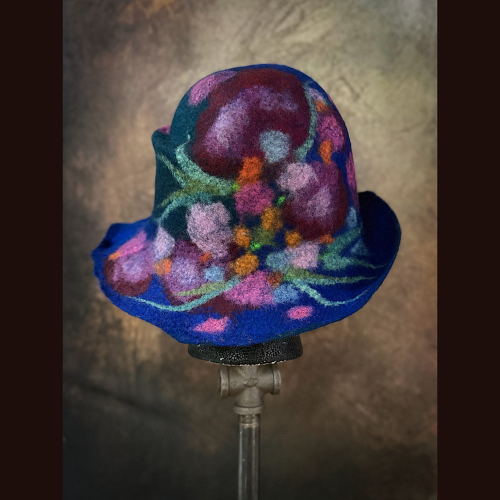 OOAK Handmade wool Felted hat 23.5” medium