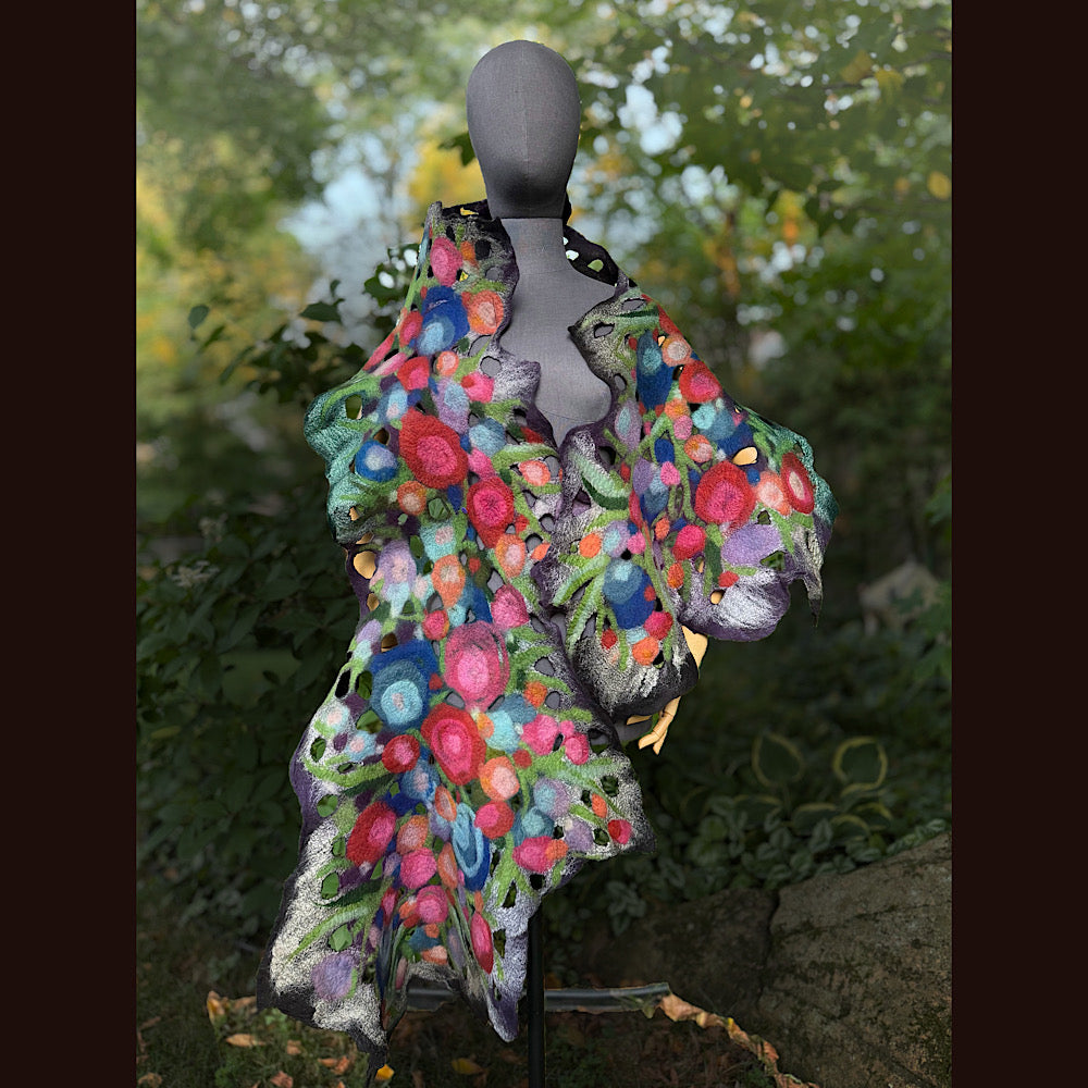 OOAK Handmade wool Felted Scarf 84” X 21” Original art work