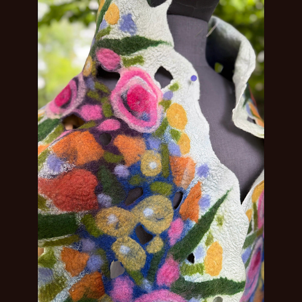 OOAK Handmade wool Felted Scarf 82” X 14” Original art work