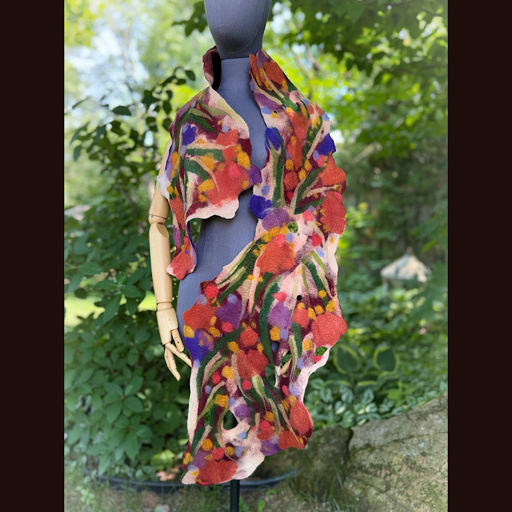 OOAK Handmade wool Felted Scarf 76” X 14” Original art work