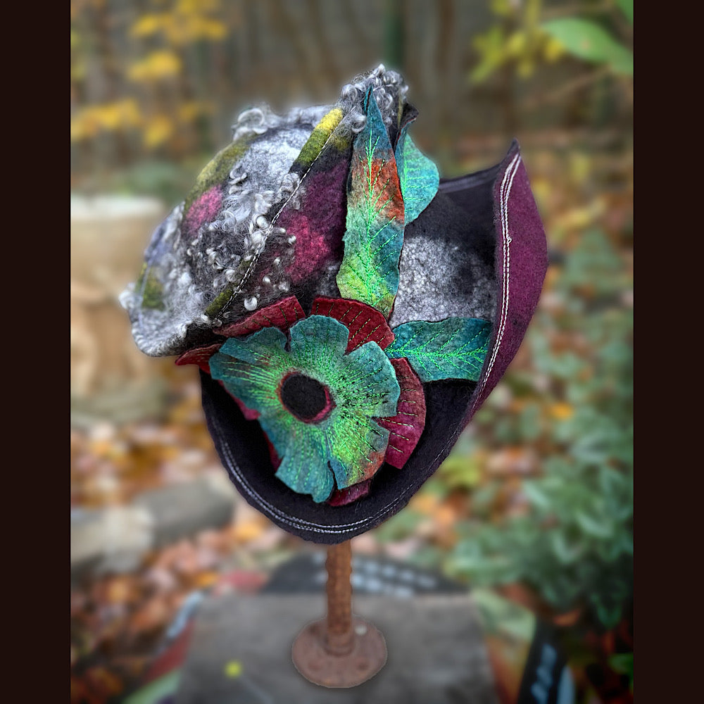 OOAK Handmade wool Felted hat 23.5” medium