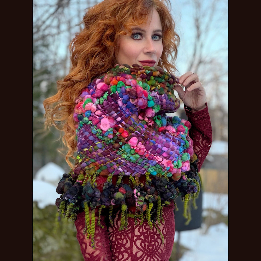 Handmade wool Woven Scarf shawlette 19” X 18”