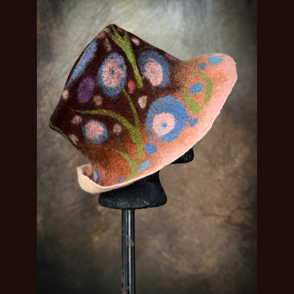 OOAK Handmade wool Felted hat 23.5” medium