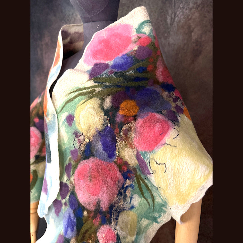 OOAK Handmade wool Felted Scarf 80” X 17” Original art work