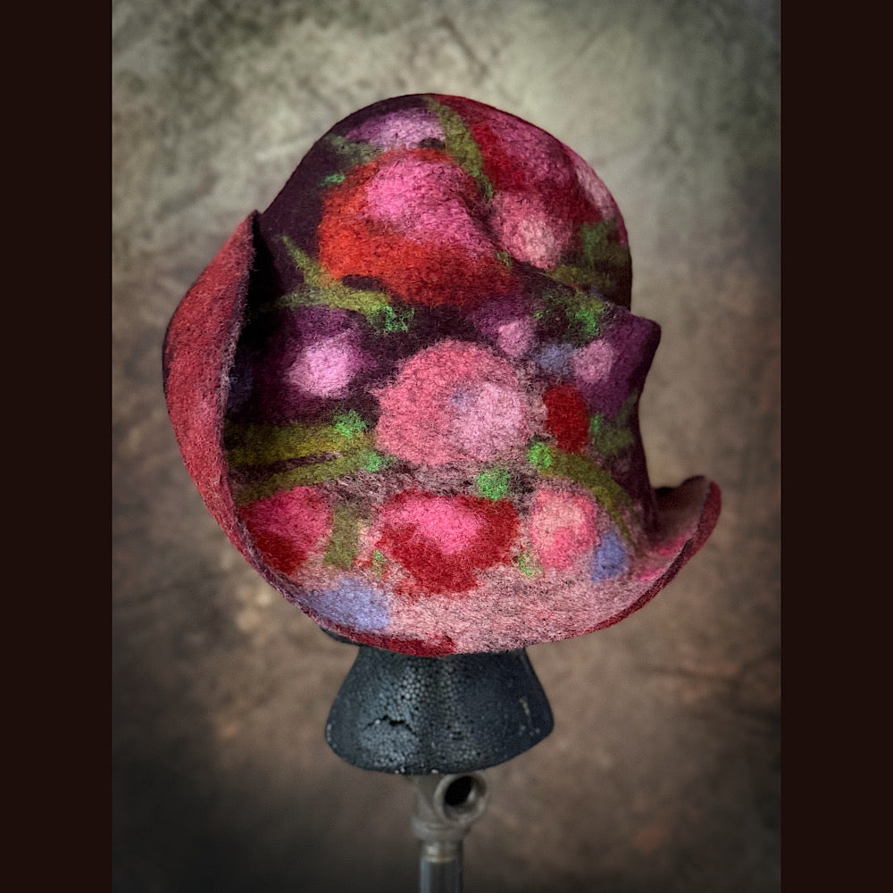OOAK Handmade wool Felted hat 23.5” medium