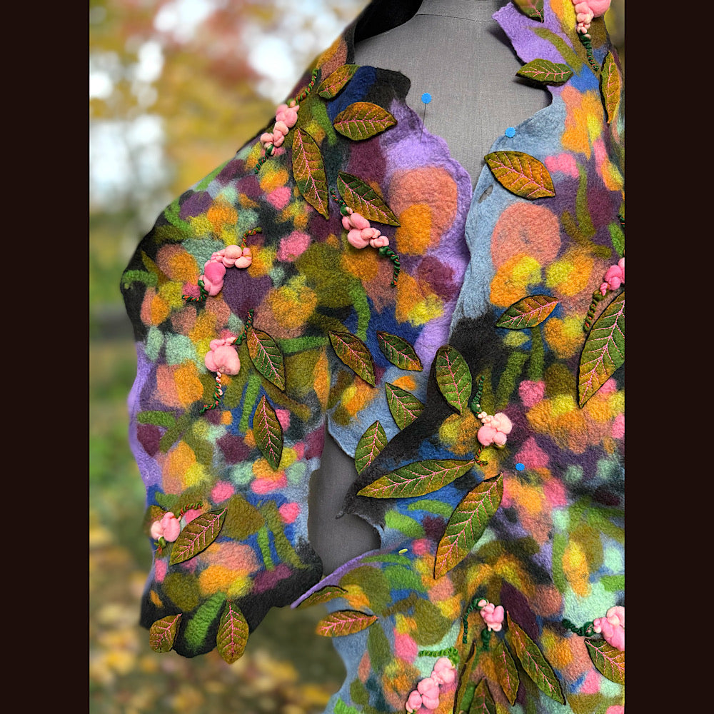 OOAK Handmade wool Felted Scarf 82” X 23” Original art work