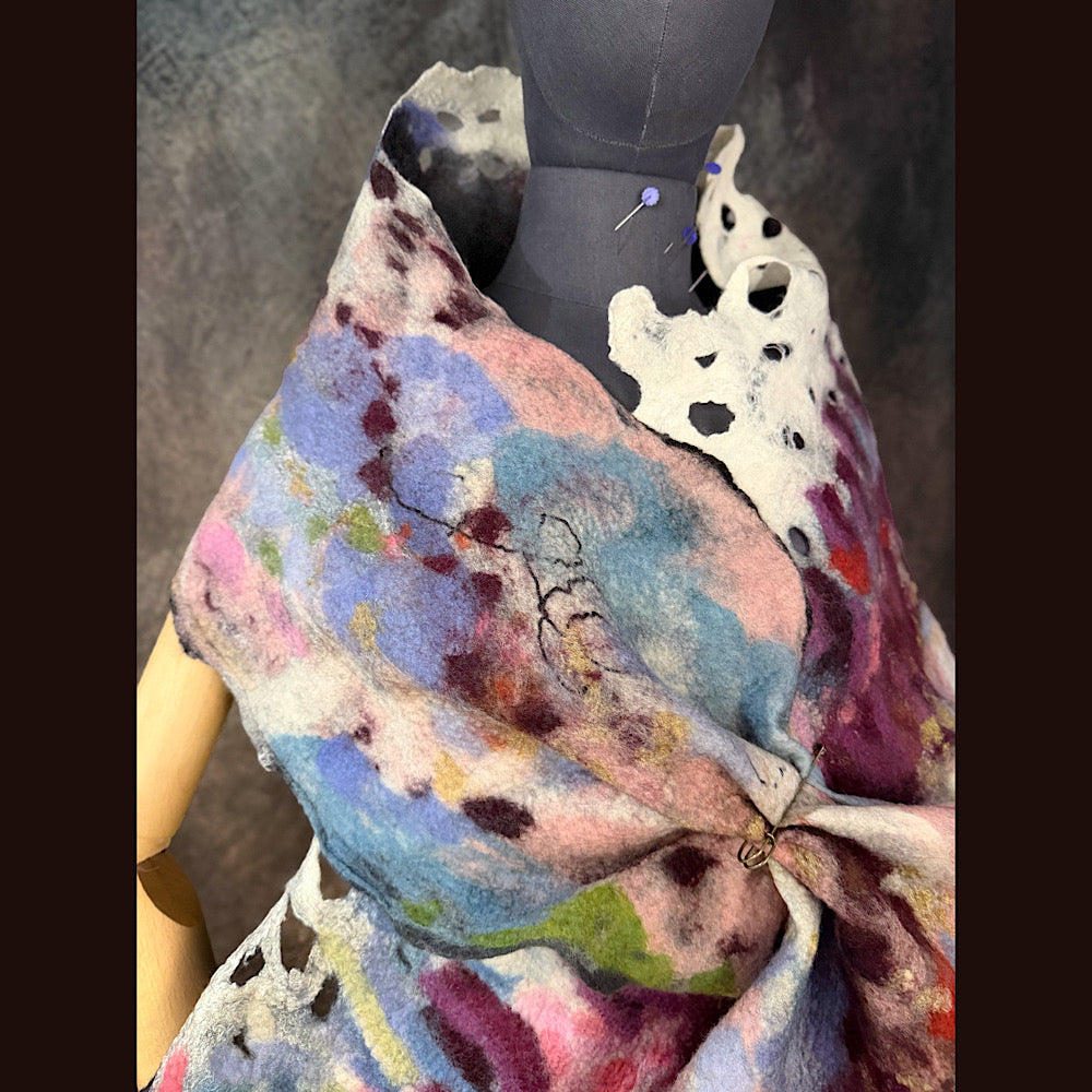 OOAK Handmade wool Felted Scarf 92” X 17”Original art work