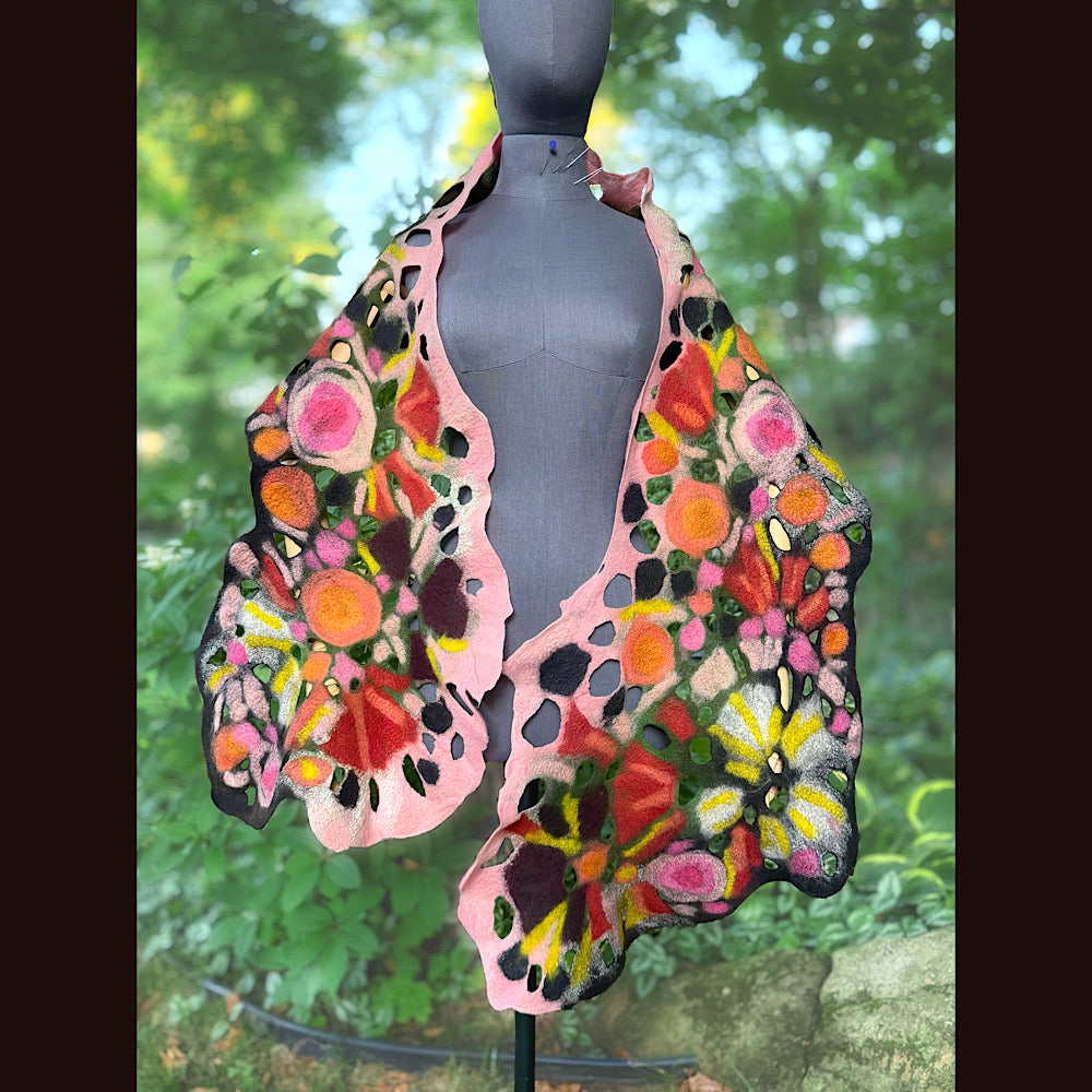OOAK Handmade wool Felted Scarf 82” X 17” Original art work
