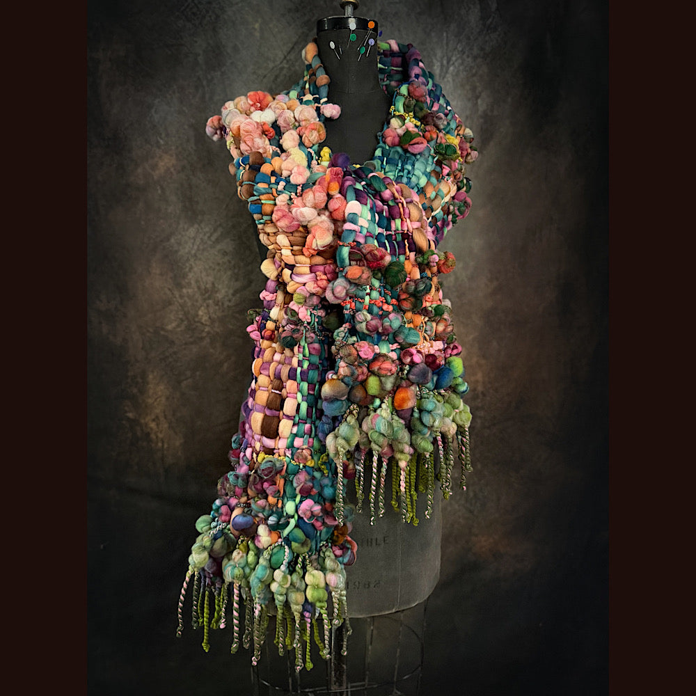 OOAK Handmade wool Woven Scarf 92” X 8”