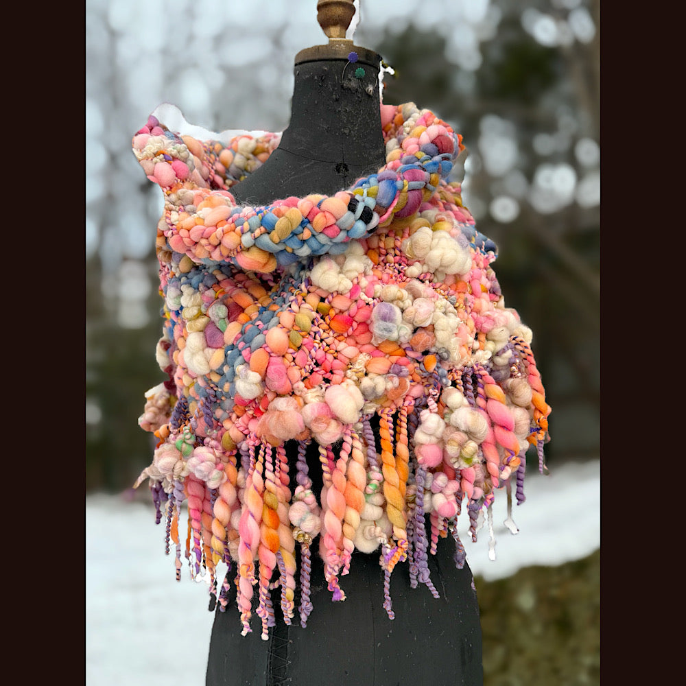 Handmade wool Woven Scarf shawlette 20” X 19”