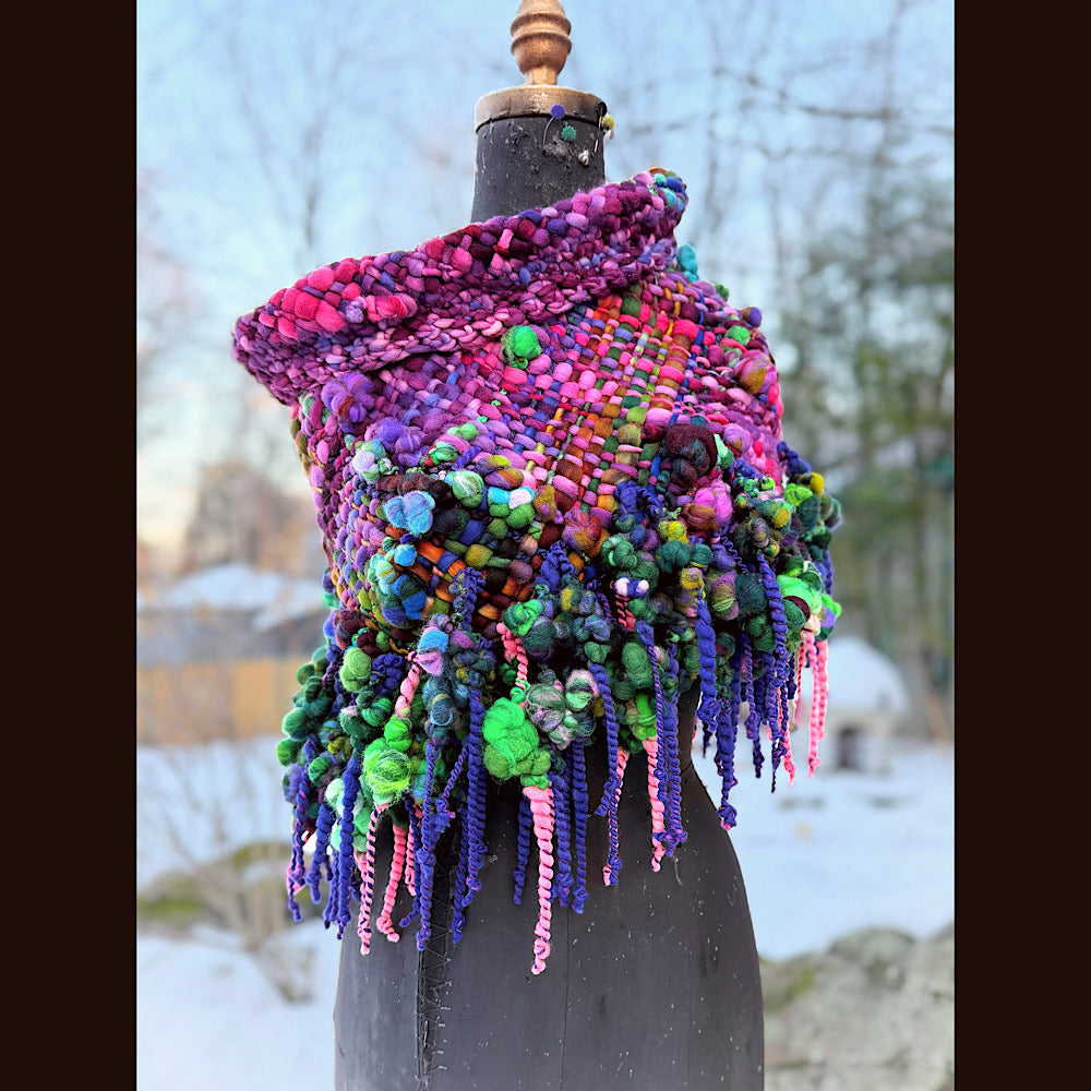 Handmade wool Woven Scarf shawlette 19” X 18”