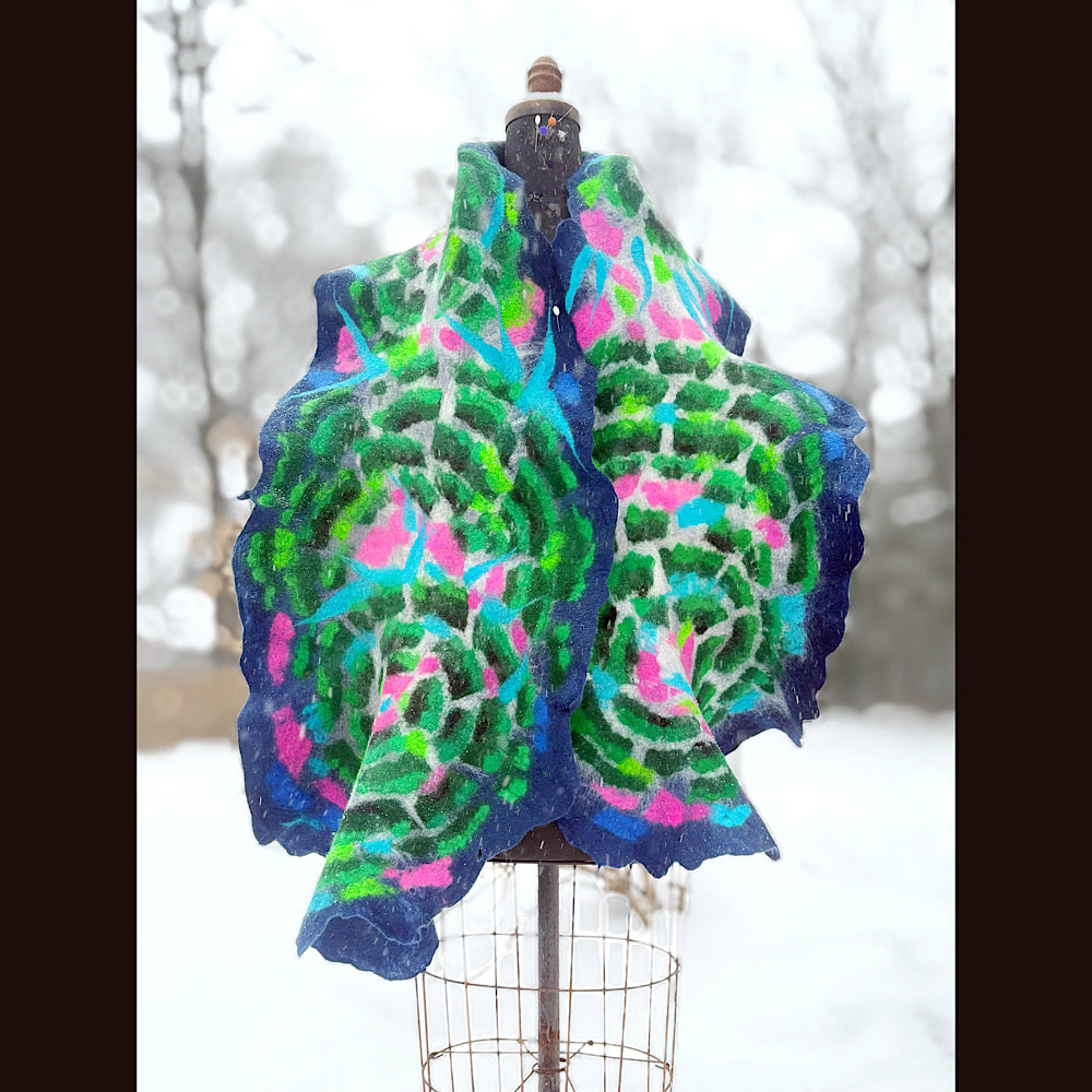 Handmade wool Felted Scarf 80” X 17”