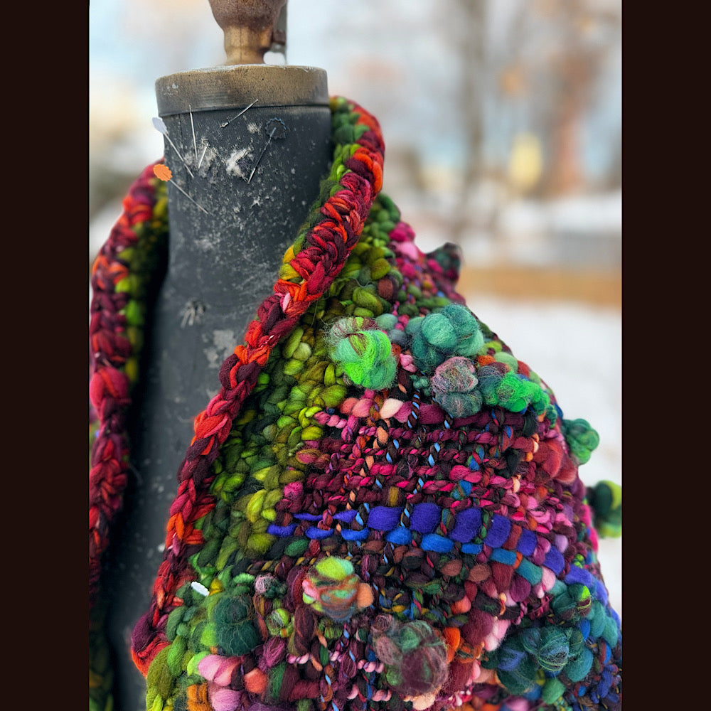 Handmade wool Woven Scarf shawlette 53” X 28”