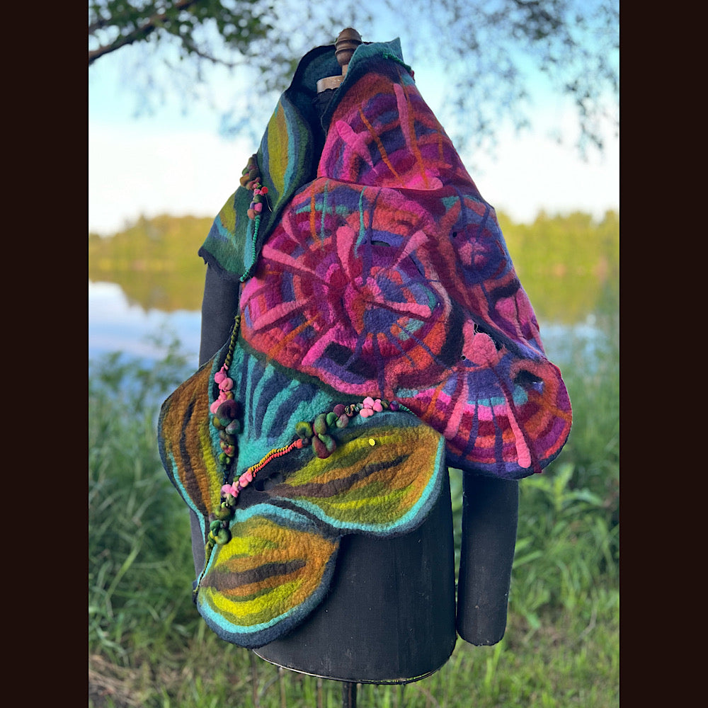 Roses Large Felted Shawl 60” X 21”