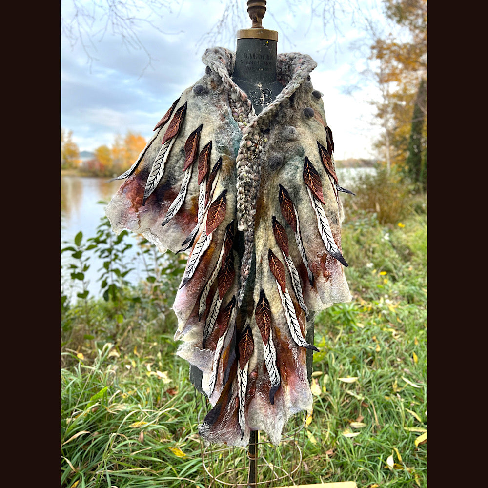 The Owl  felted shawl 80” X 25”