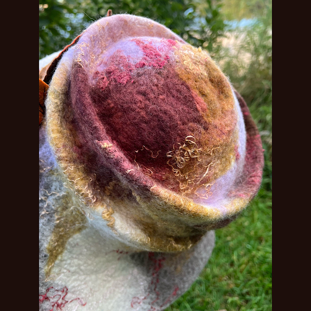 Felted top hat with leaves 24” medium large