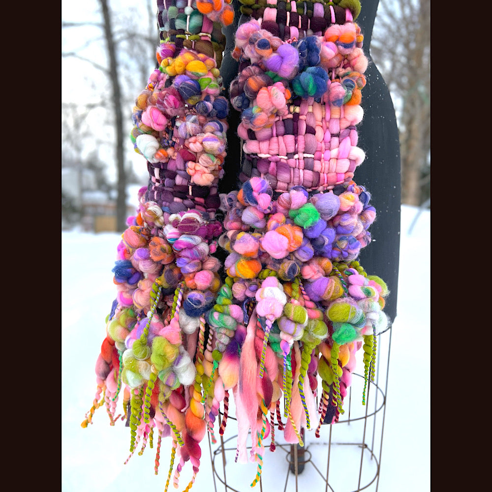 Frosted primroses woven art yarn Scarf 102” X 7”