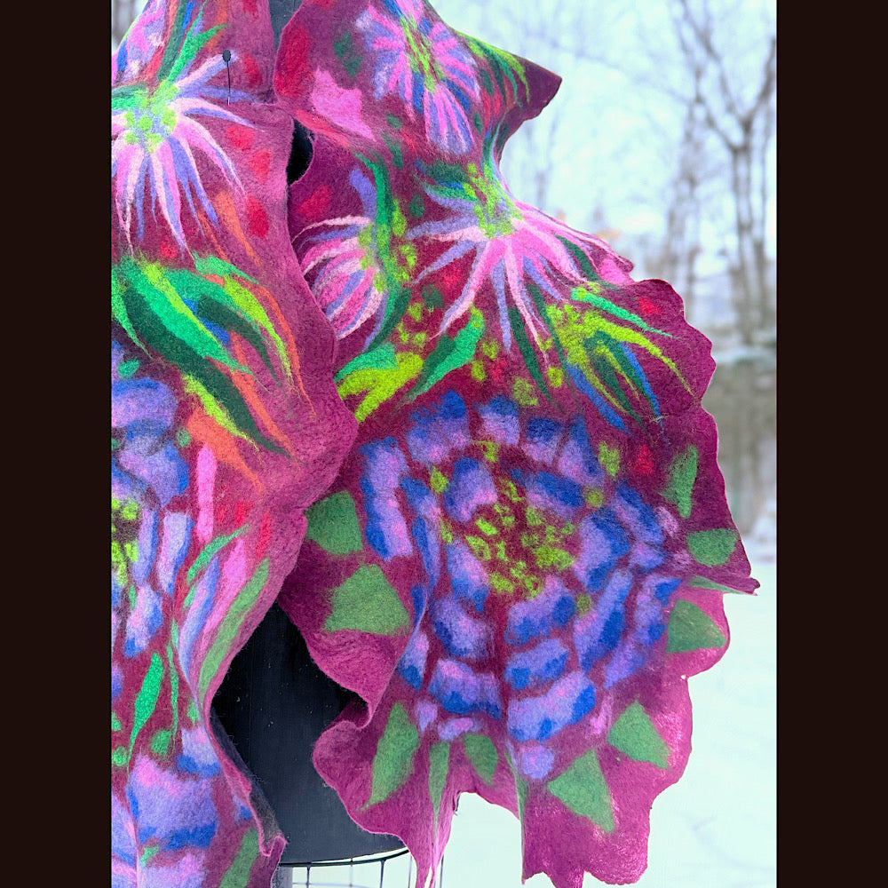 Handmade wool Felted Scarf 80” X 17”