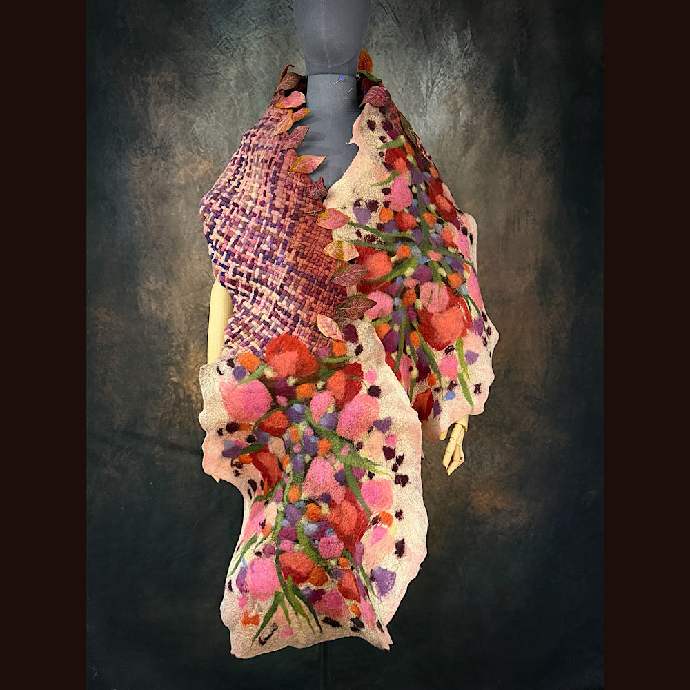 OOAK Handmade wool Felted Scarf 84” X 17” Original art work