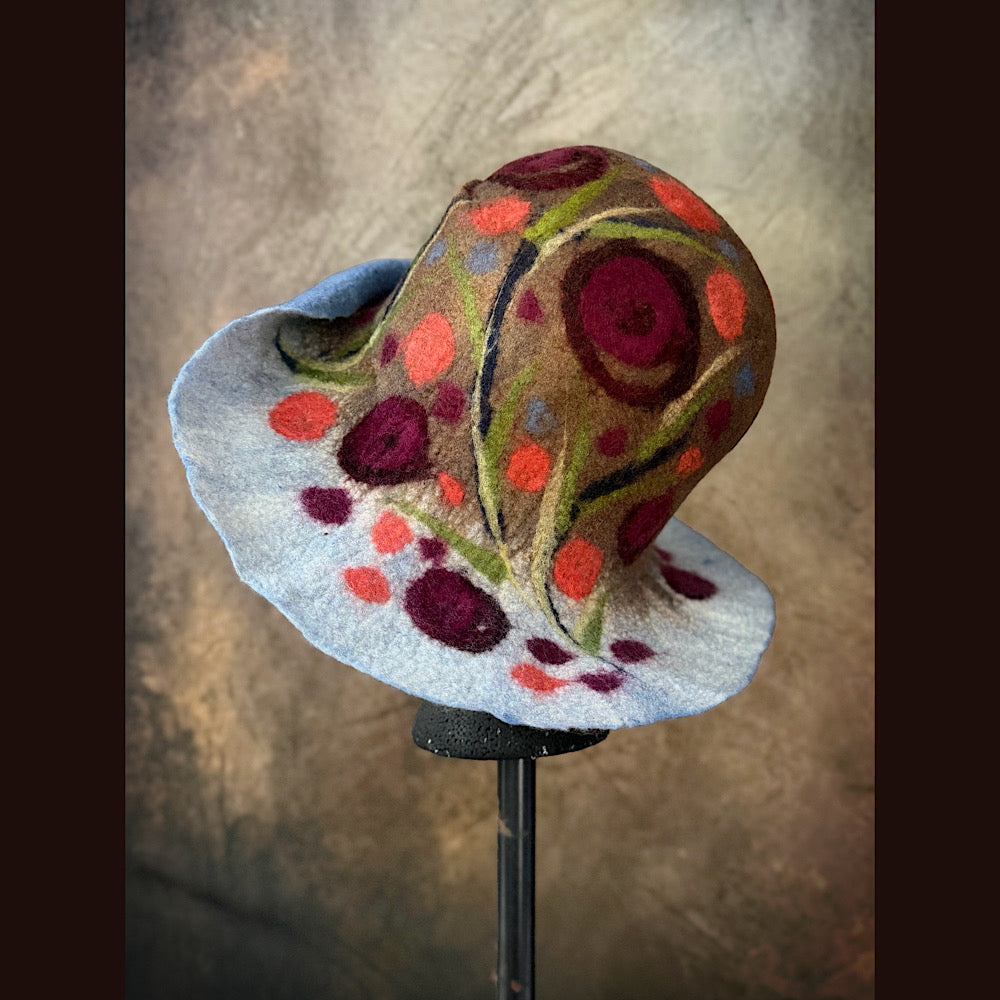 OOAK Handmade wool Felted hat 23.5” medium