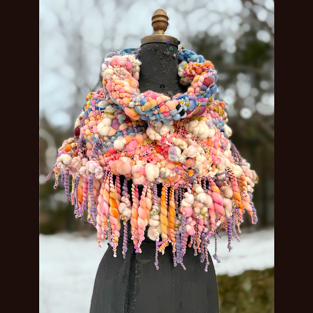 Handmade wool Woven Scarf shawlette 20” X 19”