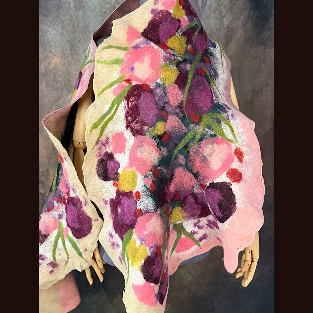 OOAK Handmade wool Felted Scarf 80” X 17” Original art work