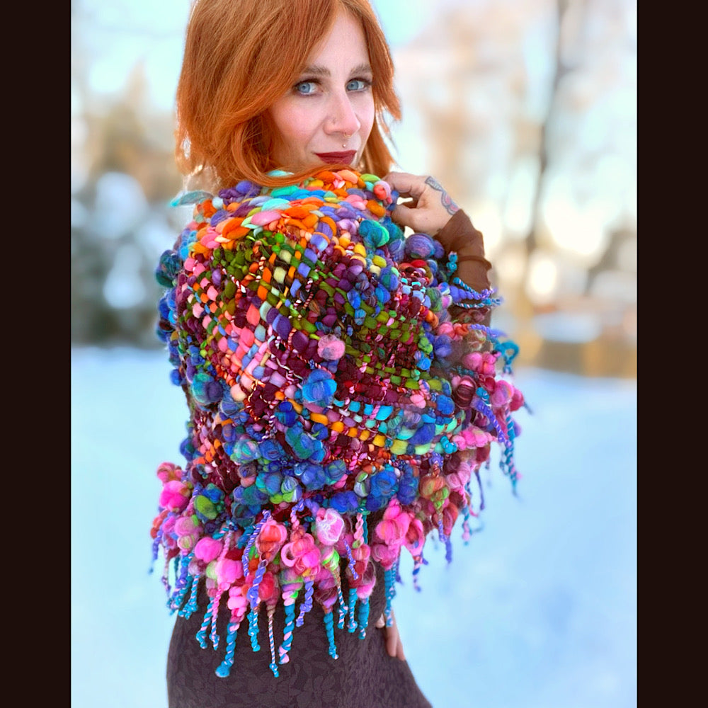 Handmade wool Woven Scarf shawlette 26”X  18” larger size