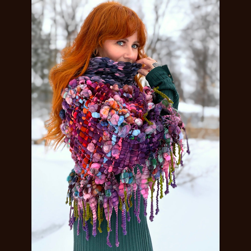 Handmade wool Woven Scarf shawlette 25” X  20” larger size