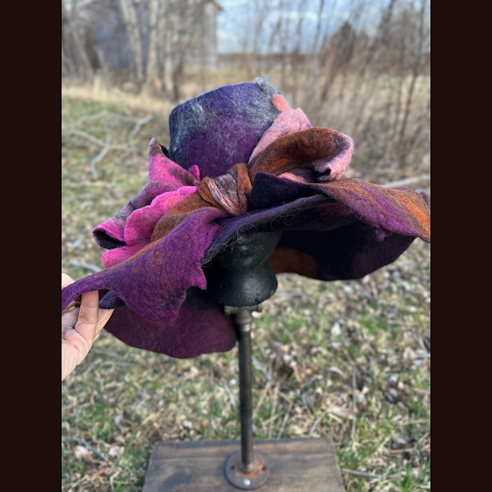 Large brim Felted hat with bow 24” large